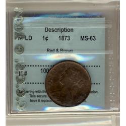 Nfld 1873 1¢ CCCS MS63RB.