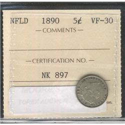 Nfld 1890 5¢ ICCS VF30.