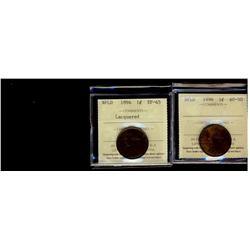Nfld 1894 EF45 & 1896 AU50 1¢.  Lot of 2 ICCS graded coins.  1894 designated as lacquered.