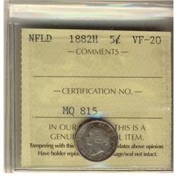 Nfld 1882H 5¢ ICCS VF20.