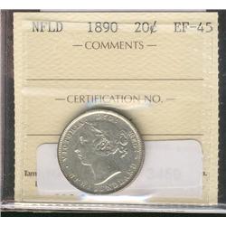 Nfld 1890 20¢ ICCS EF45.