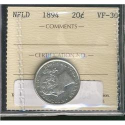Nfld 1894 20¢ ICCS VF30.