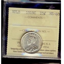 Nfld 1919c 25¢ ICCS MS60.