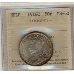 Nfld 1918c 50¢ ICCS MS63.