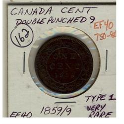 1859 DP N9 #1 1¢ EF40, nice chocolate example.