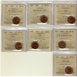 1944, 1947 ML Blt 7, ML Ptd 7, 1948 A To, 1950, 1952 & 1953 NSF 1¢ ICCS MS64RD.  Lot of 7 Coins.