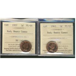 1957 &  1963 1¢ ICCS PL66 Heavy Cameo.  Lot of 2 coins.
