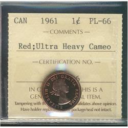 1961 1¢  ICCS PL66 Ultra Heavy Cameo.
