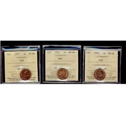 1975, 1976 & 1977 1¢ ICCS MS66RD.  Lot of 3 coins.