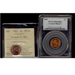 1985 1¢ PCGS MS66RD & ICCS MS65RD.  Lot of 2 coins.