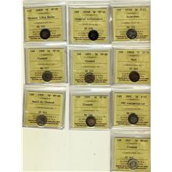 1872H F12 5¢, 1874H Crss VF20, 1880H Obv 3 VF20, 1882H AU55, 1893 VF30, 1888 VF20, 1893 F15, 1899EF4