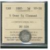 Image 1 : 1885 5¢ 5 over 5 ICCS VF30.  Designated, Cleaned.
