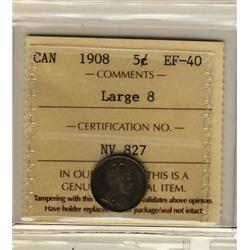 1908 5¢ Large 8 ICCS EF40.