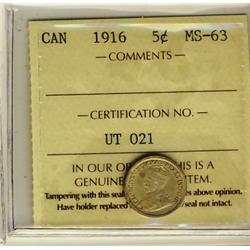 1916 5¢ ICCS MS63.