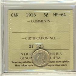 1916 5¢ ICCS MS64.
