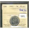 Image 1 : 1922 5¢ ICCS MS63.  Looks to be a Far varietie,  but not identified on holder.