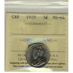 1928 5¢ ICCS MS64.