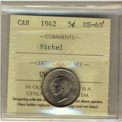 1942 5¢ Nickel ICCS MS65.