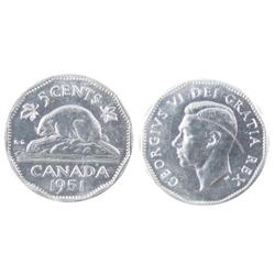 1951 5¢ High Relief ICCS MS60.  Reflective surfaces.  Rare grade. Designated with scratch.