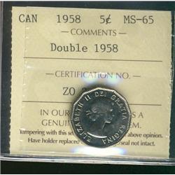 1958 5¢ Double 1958 ICCS MS65.
