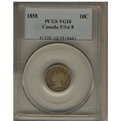 1858 5/1st 8 10¢ PCGS VG10, a nice and solid example of this rare variety.