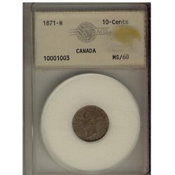 1871H 10¢ AGS MS60, nicely toned and accurately graded.