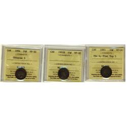 1893 10¢ Obv 6 FT, 1902H VF20 & 1894 VF30.  Lot of 3 ICCS graded coins.