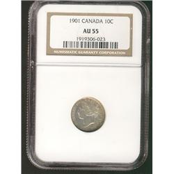 1901 10¢ NGC AU55.  Strong lustre.