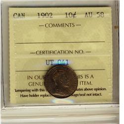1902 10¢ ICCS AU58.  Intense gold shades.