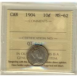 1904 10¢ ICCS MS62, lightly toned.  A tough date.