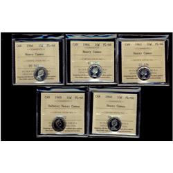 1962 10¢, 1964, 1966, 1968 Nick & 1969 SmDt ICCS PL66 Heavy Cameo.  Lot of 5 coins.
