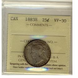 1883H 25¢ ICCS VF30.