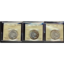 1938 50¢, 1939 & 1947 ML ICCS EF40.  Lot of 3 coins.