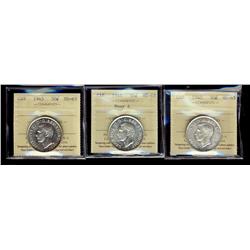 1940 50¢, 1944 Nr & 1945 ICCS MS63. Lot of 3 coins.