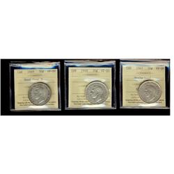 1947 ML 50¢, 1948 & 1949 Hoof ICCS VF20.  Lot of 3 coins.