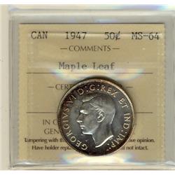 1947 ML 50¢ ICCS MS64, lightly toned.