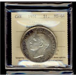 1951 Arnprior $1 ICCS MS64, attractively toned.