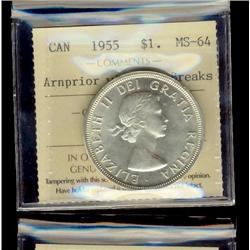 1955 Arnprior with D/B $1 ICCS MS64, brilliant and lustrous