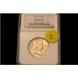 1951-D Franklin Half NGC MS64 FBL