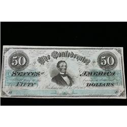 1862 $50.00 Confederate Note (with Cancellation Mark)