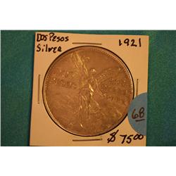 1921 Dos Pesos Silver Coin
