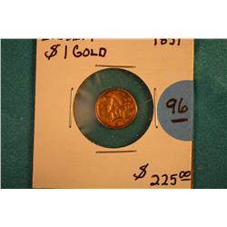 1851 Liberty $1.00 Gold Coin