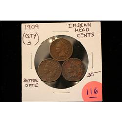 1909 3 Indian Head Cents (Better Date)