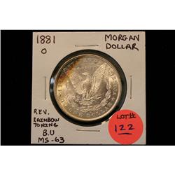 1881-O Morgan Dollar B.U. MS-63 (Reverse Rainbow Toning)