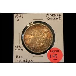 1881-S Morgan Dollar (Nice Obverse Toning) B.U.  MS-63/64