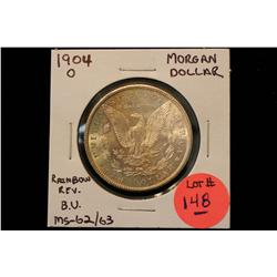 1904-O Morgan Dollar B.U.  MS-62/63 (Rainbow Reverse)