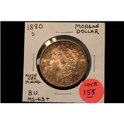 1880-S Morgan Dollar (Nice Obverse Toning) B.U.  MS-63+