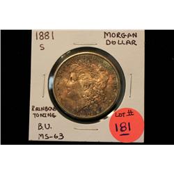 1881-S Morgan Dollar (Rainbow Toning) B.U. MS-63