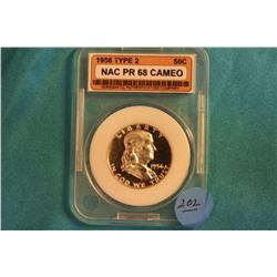 1956 Graded Franklin Half Dollar NAC-PR-68 Cameo Type II