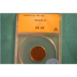 1914-D One Cent Coin (VG-10) ANACS Graded
